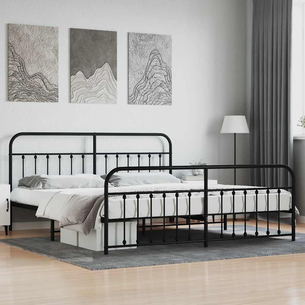 Metal Bed Frame without Mattress with Footboard with Headboard & Footboard Black 200 cm 200 cm