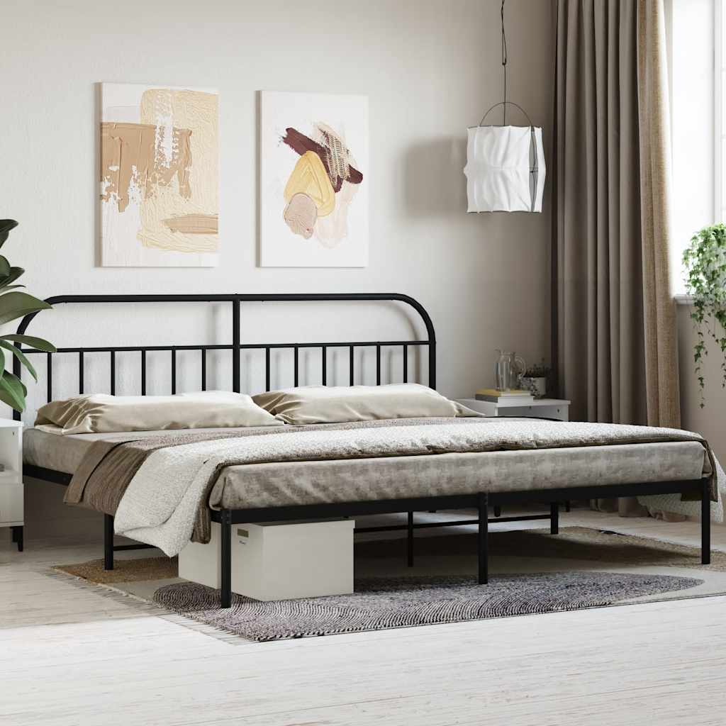 Metal Bed Frame without Mattress with Headboard Black 200 cm 200 cm