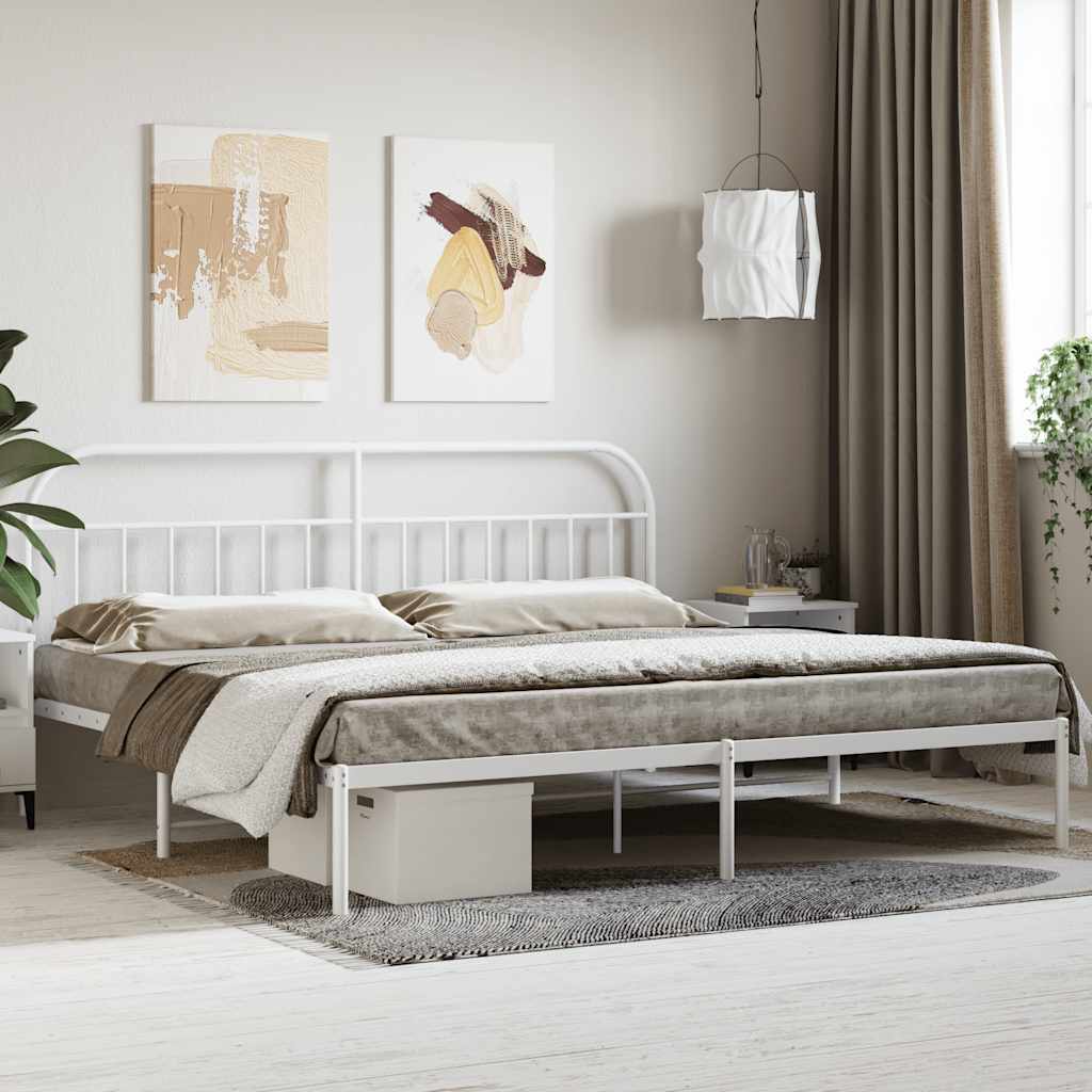 Metal Bed Frame without Mattress with Headboard White 200 cm 200 cm