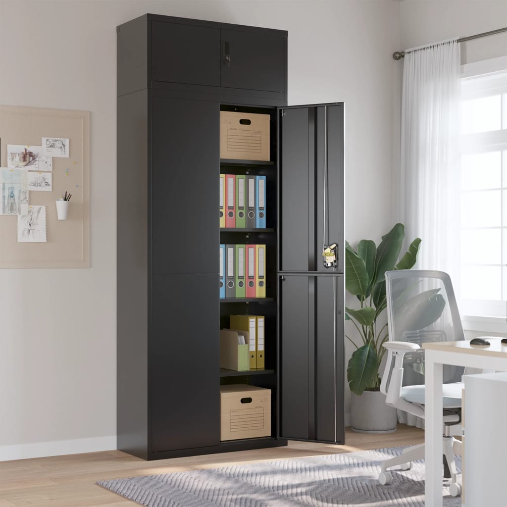 File Cabinet Steel Black 90 x 40 x 240 cm