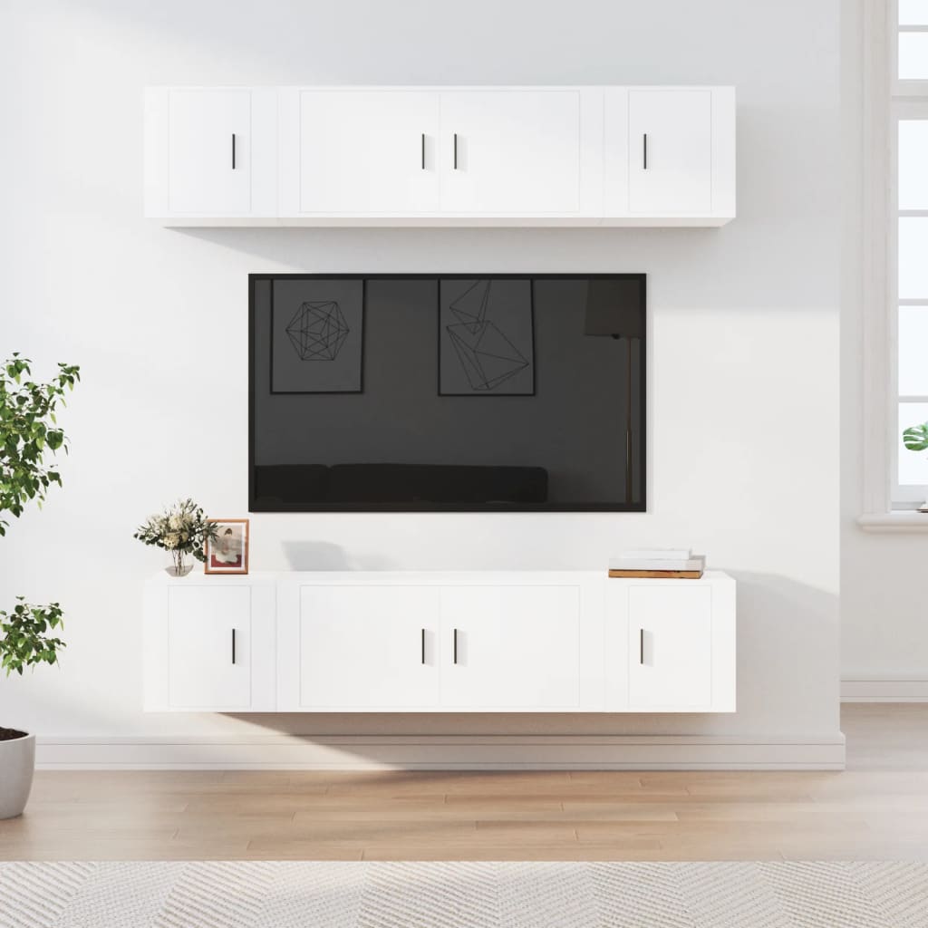 6 Piece TV Cabinet Set Engineered Wood White
