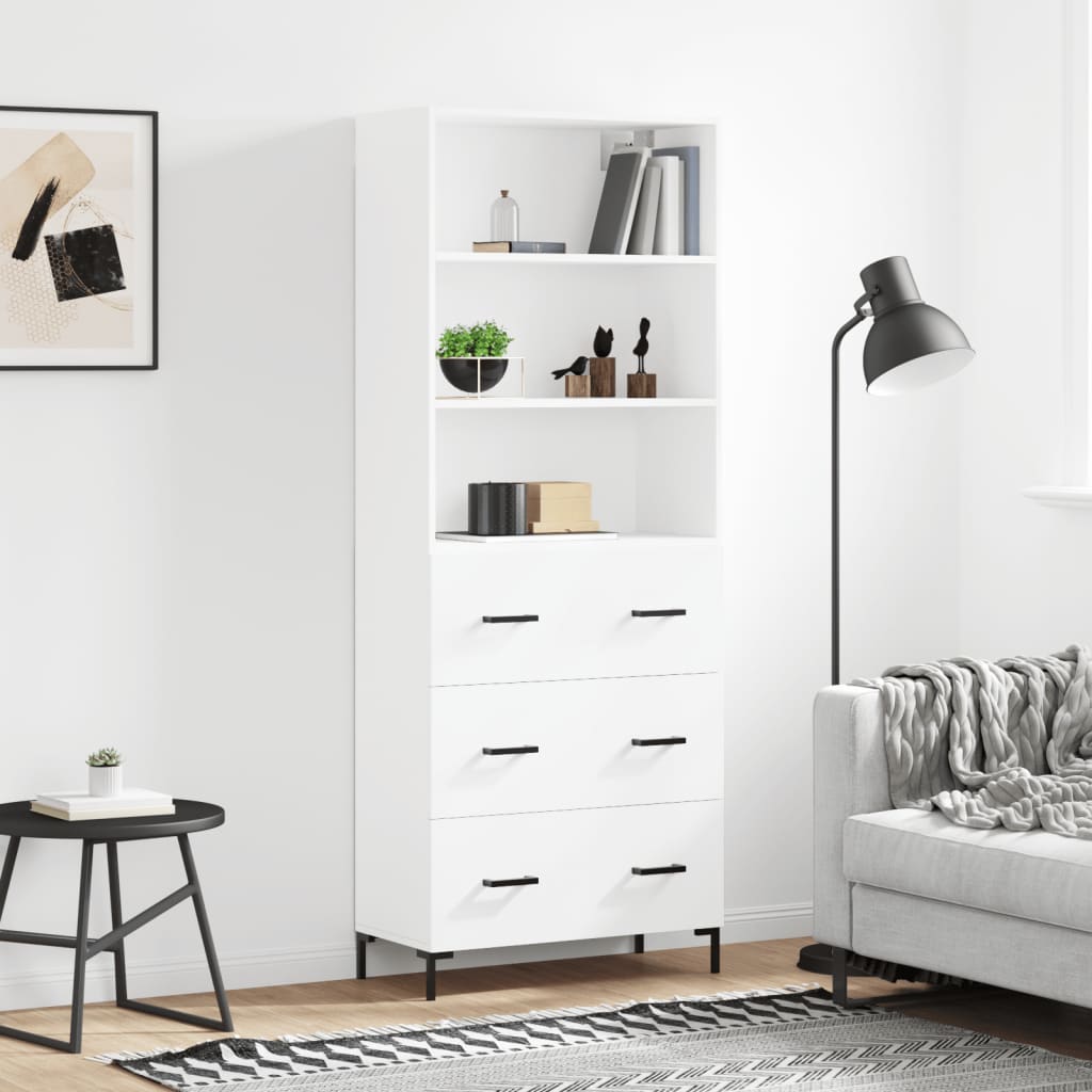 Highboard 69.5x34x180 cm Engineered Wood 3 Drawers White