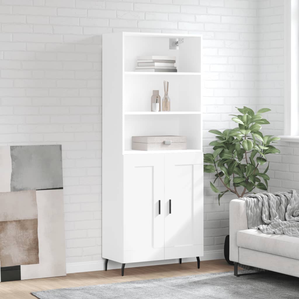 Highboard 69.5x34x180 cm Engineered Wood 2 Wood Doors White