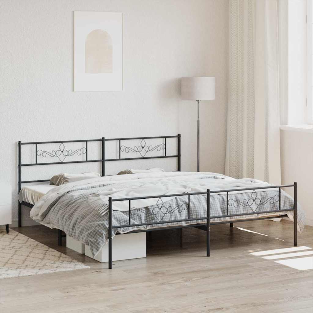 Metal Bed Frame without Mattress with Footboard with Headboard & Footboard Black 200 cm 200 cm
