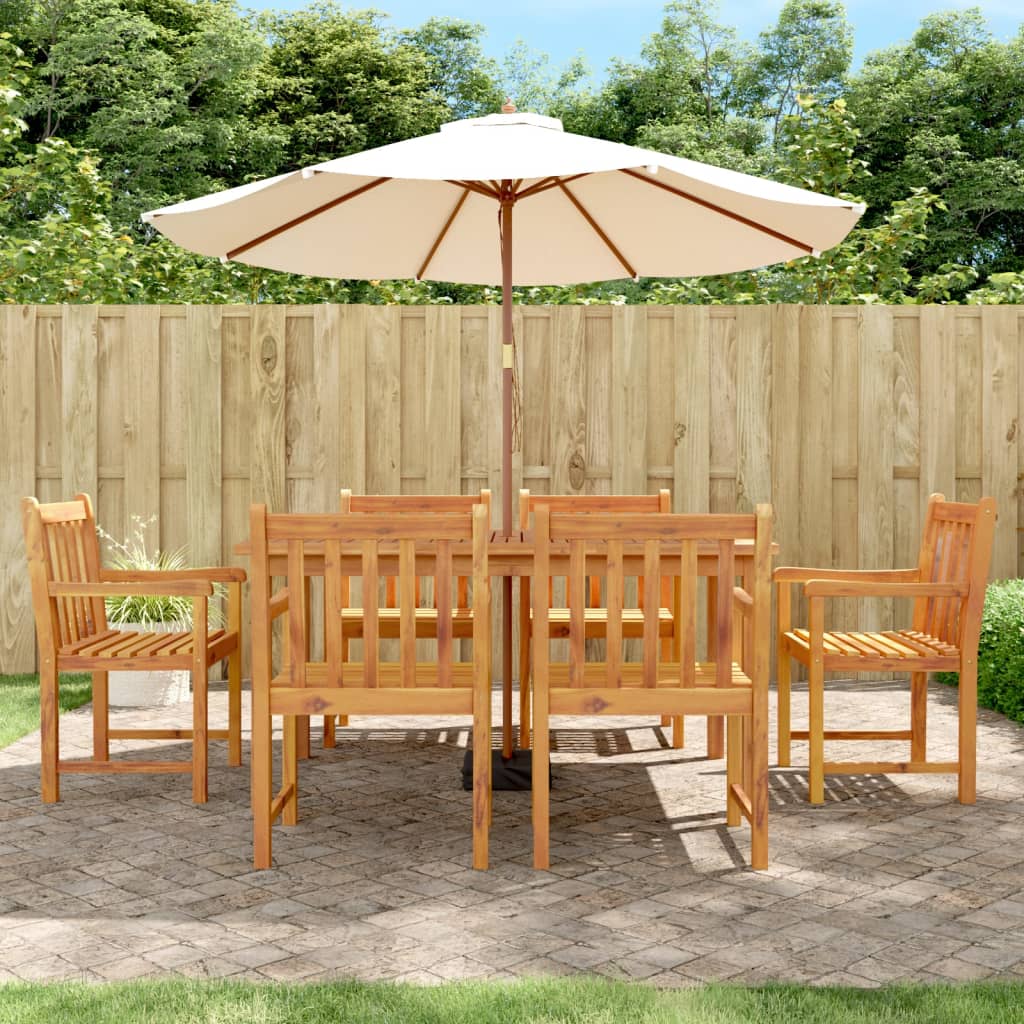 5 Piece Garden Dining Set Solid Wood Acacia 150 cm table length 6