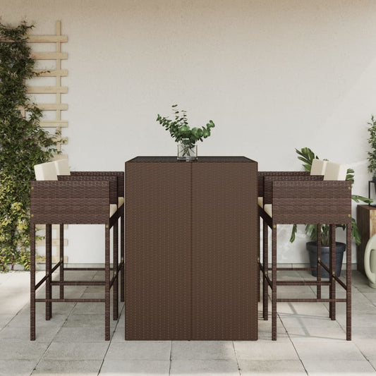 5 Piece Garden Bar Set with Cushions Poly Rattan Brown