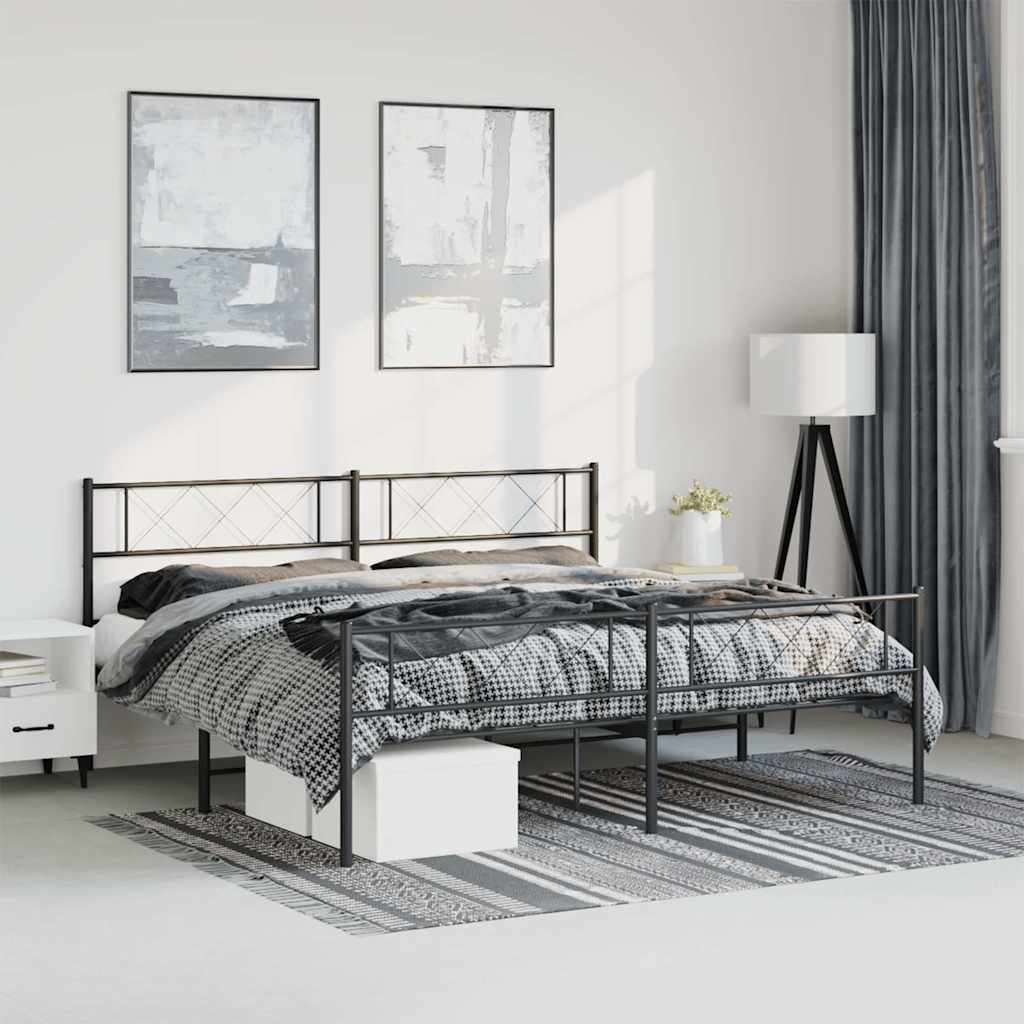 Metal Bed Frame without Mattress with Footboard with Headboard & Footboard Black 193 cm 203 cm