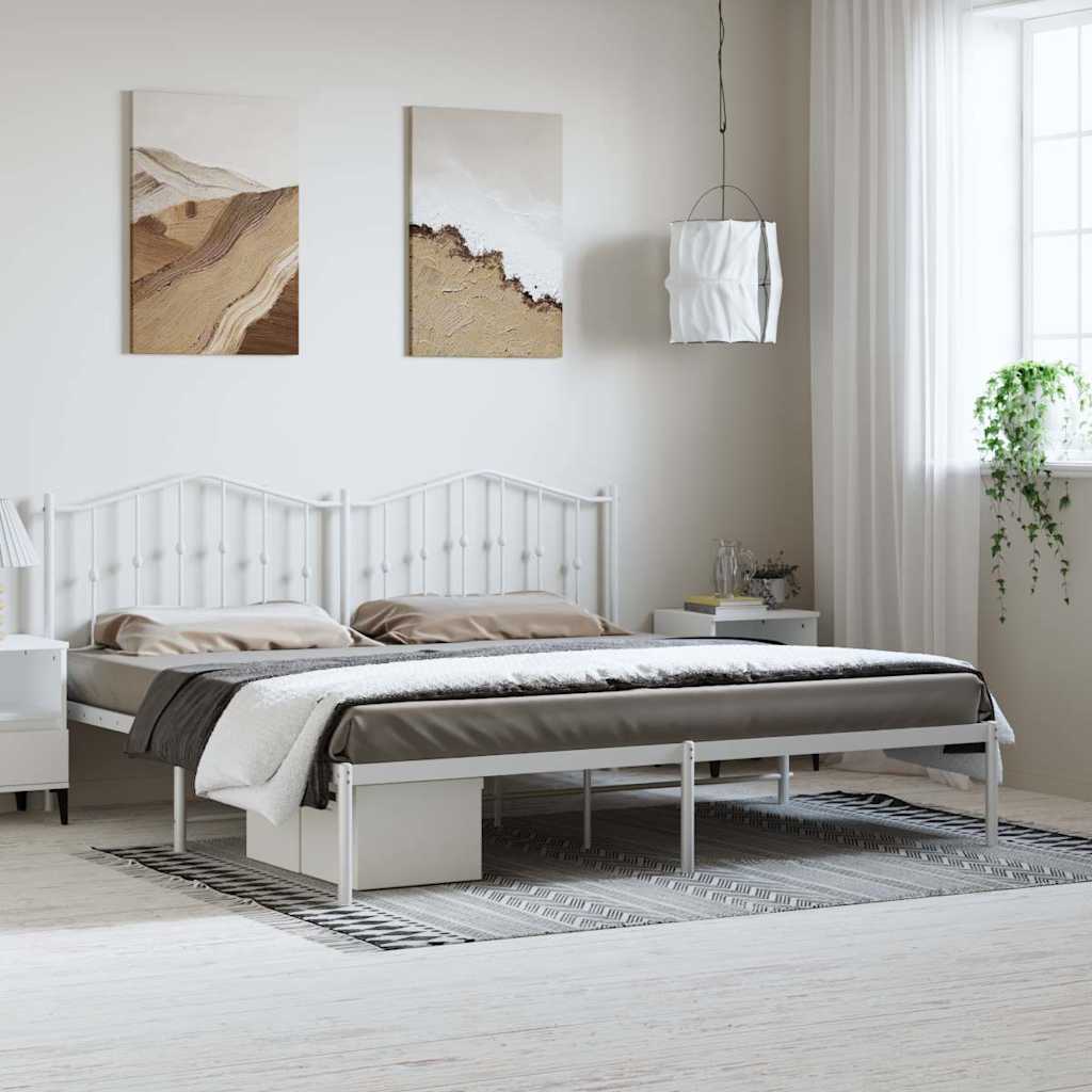 Metal Bed Frame without Mattress with Headboard White 193 cm 203 cm