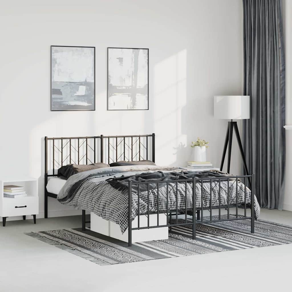 Metal Bed Frame without Mattress with Footboard with Headboard & Footboard Black 193 cm 203 cm