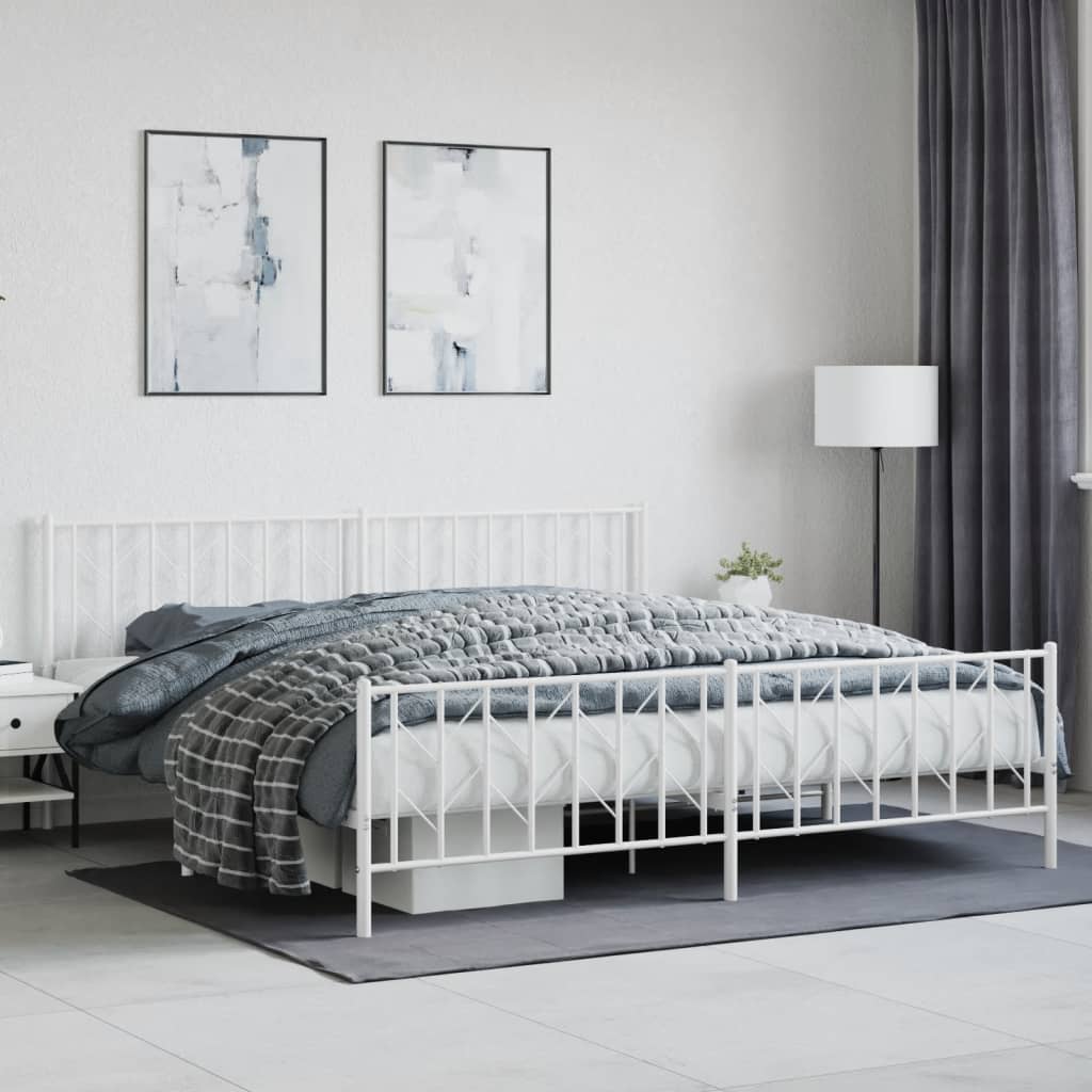 Metal Bed Frame without Mattress with Footboard with Headboard & Footboard White 200 cm 200 cm