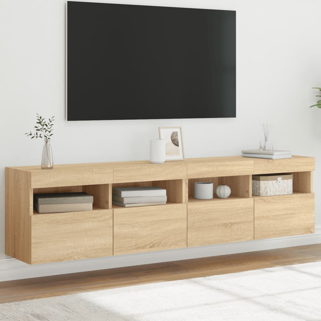 TV Wall Cabinets with LED Lights 80x30x40 cm 2 pcs Sonoma oak