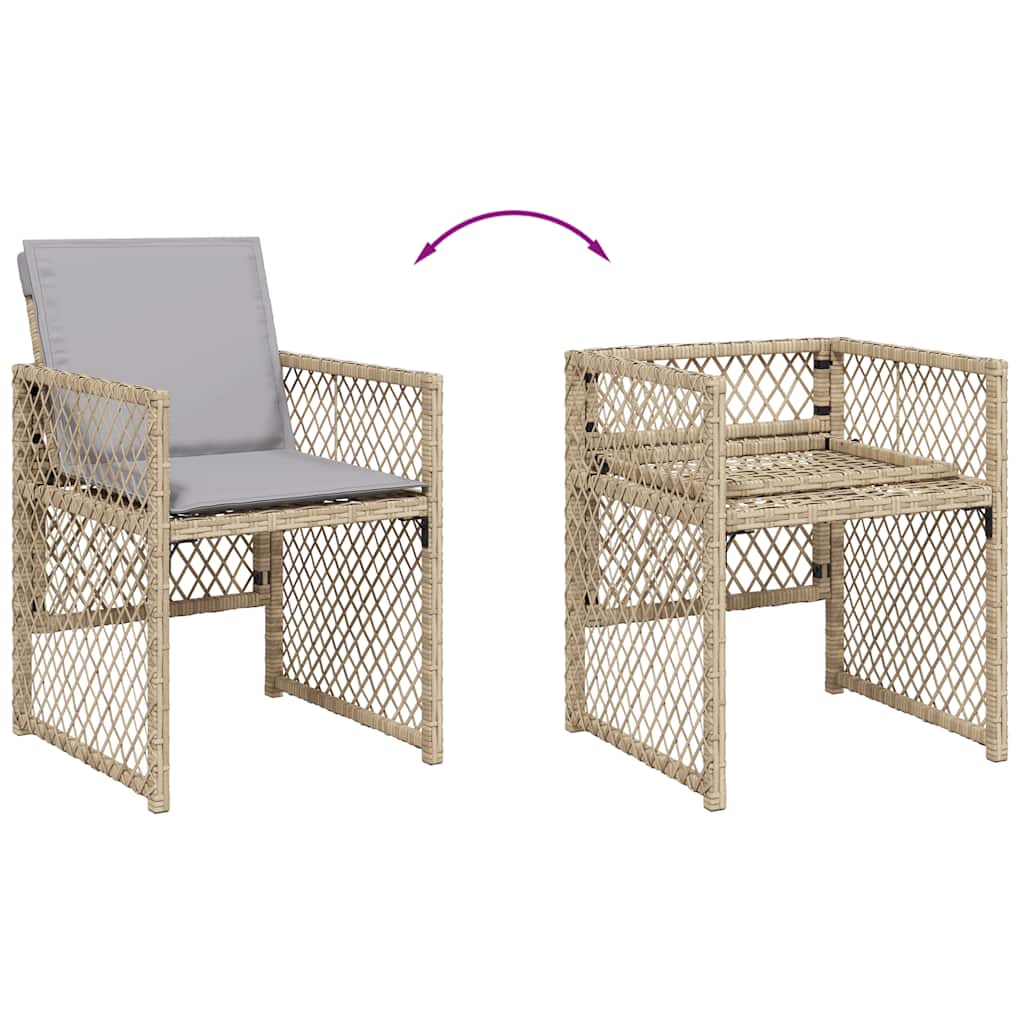 vidaXL 11 Piece Garden Dining Set with Cushions Beige Poly Rattan 6