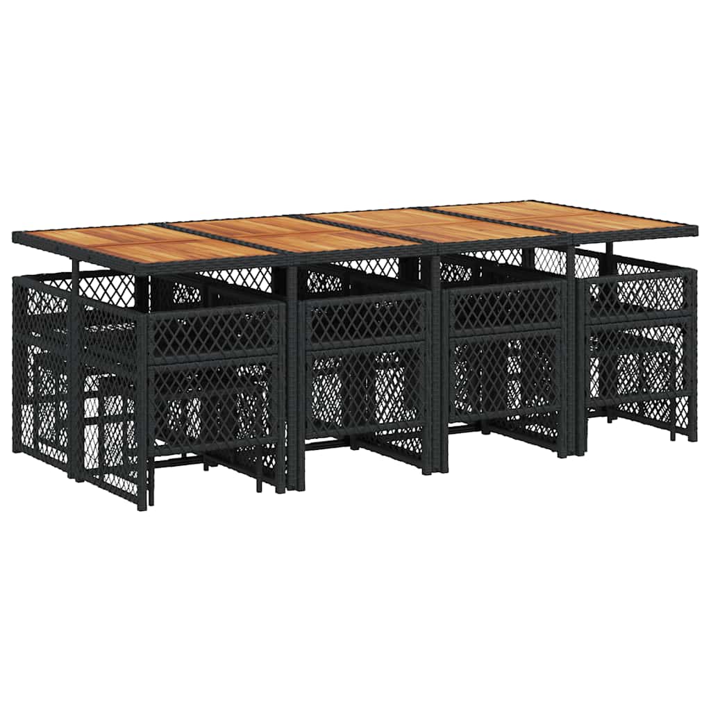vidaXL 13 Piece Garden Dining Set with Cushions Black Poly Rattan 6