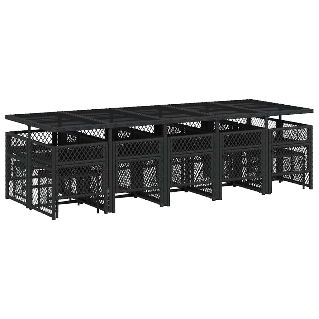 vidaXL 15 Piece Garden Dining Set with Cushions Black Poly Rattan 6