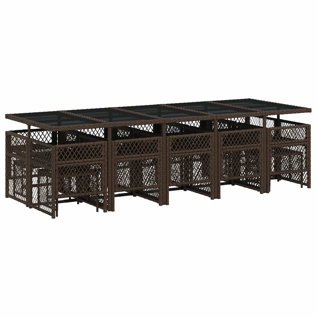 vidaXL 15 Piece Garden Dining Set with Cushions Brown Poly Rattan 6