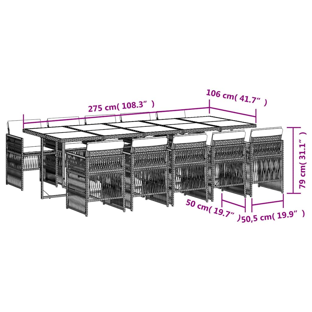 vidaXL 11 Piece Garden Dining Set with Cushions Black Poly Rattan 6