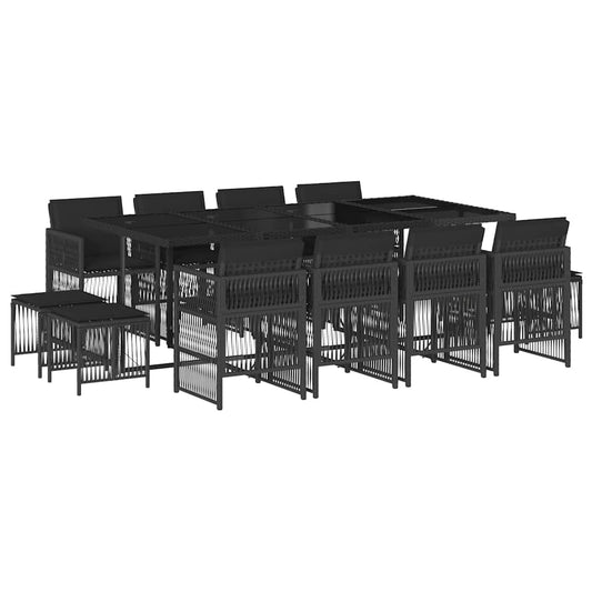 13 Piece Garden Dining Set with Cushions Poly Rattan Glass 12 Black