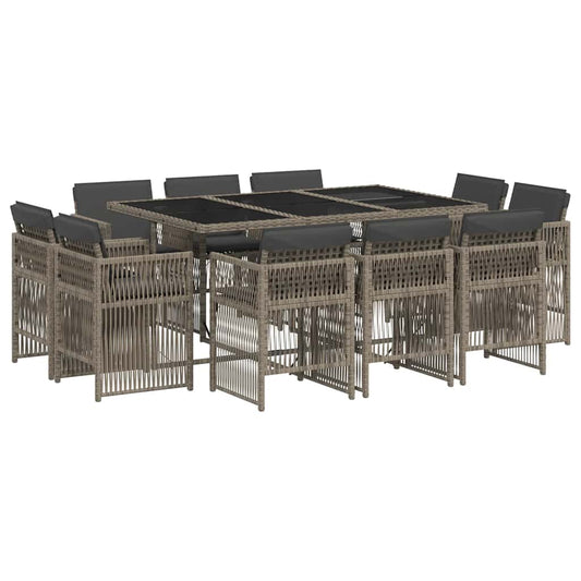 11 Piece Garden Dining Set with Cushions Poly Rattan Glass 10 Grey