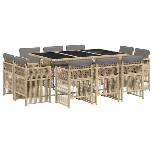 vidaXL 11 Piece Garden Dining Set with Cushions Mix Beige Poly Rattan 2