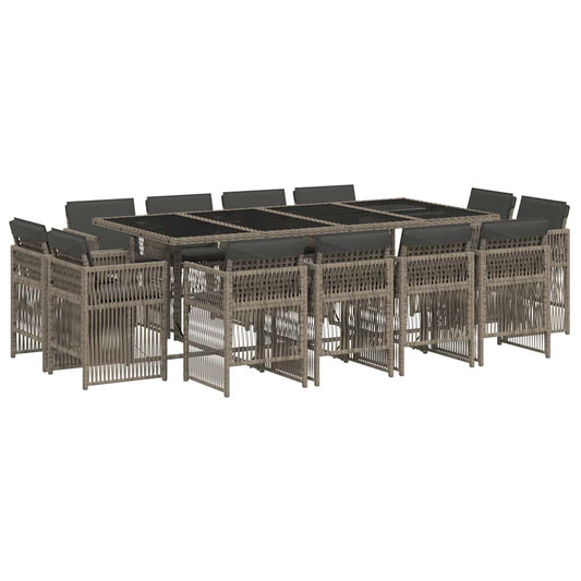 13 Piece Garden Dining Set with Cushions Poly Rattan Glass 12 Grey
