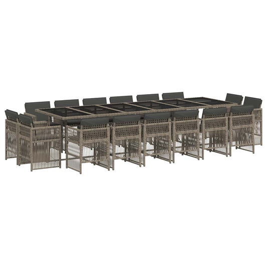 17 Piece Garden Dining Set with Cushions Poly Rattan Glass 16 Grey