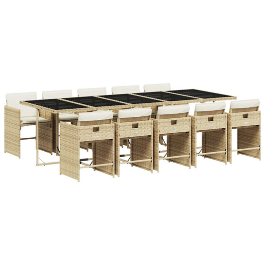 vidaXL 11 Piece Garden Dining Set with Cushions Beige Poly Rattan 2