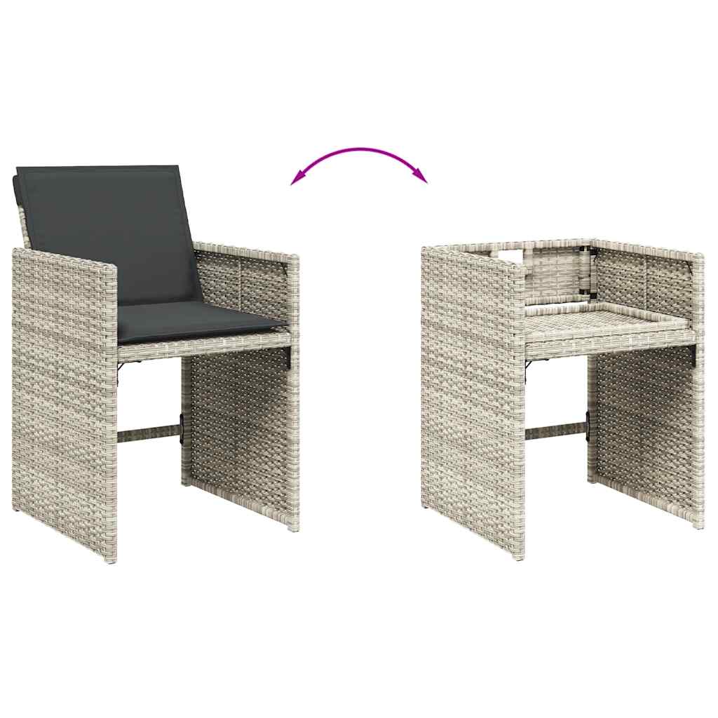 vidaXL 11 Piece Garden Dining Set with Cushions Light Grey Poly Rattan 6