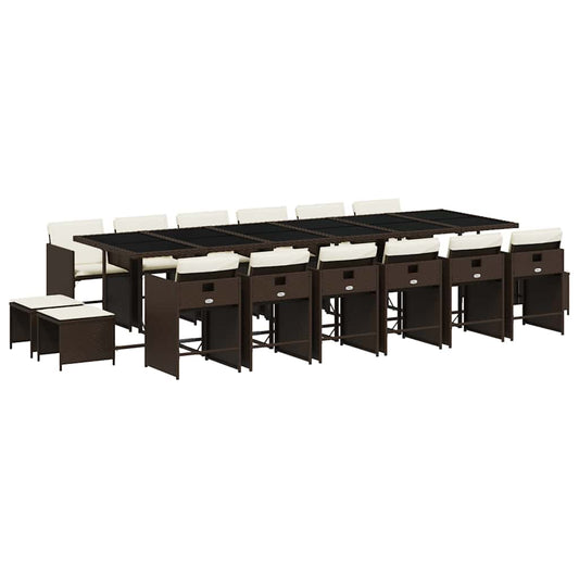 vidaXL 17 Piece Garden Dining Set with Cushions Brown Poly Rattan 2