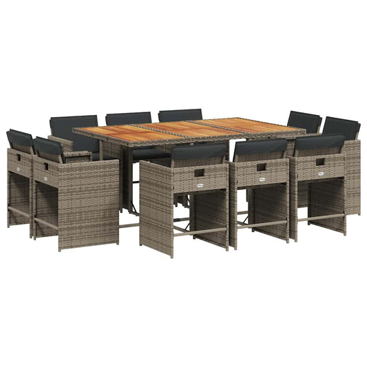 vidaXL 11 Piece Garden Dining Set with Cushions Grey Poly Rattan 2