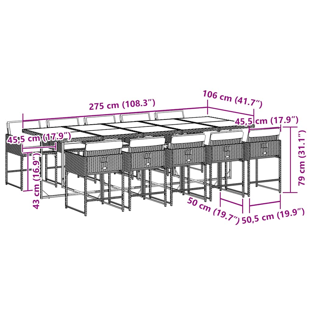 vidaXL 11 Piece Garden Dining Set with Cushions Grey Poly Rattan 6