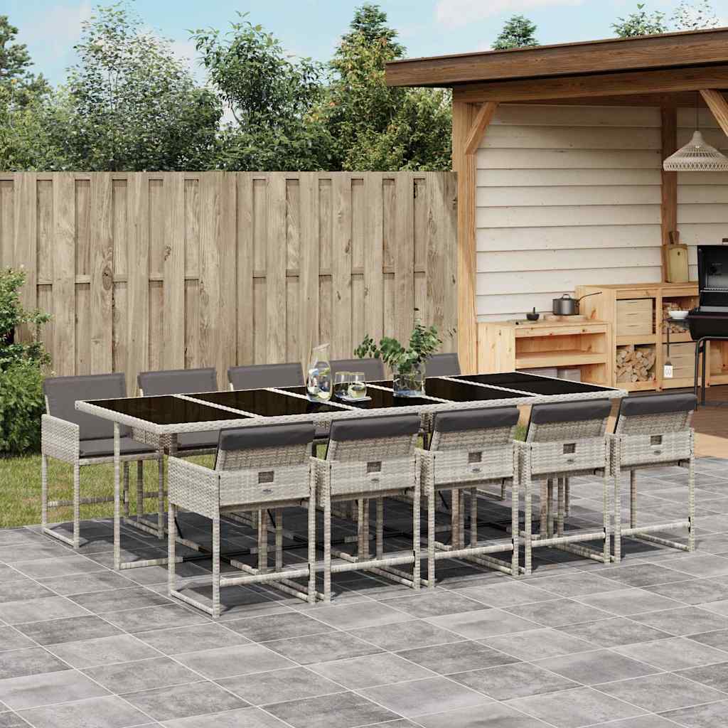 vidaXL 11 Piece Garden Dining Set with Cushions Poly Rattan Glass 10