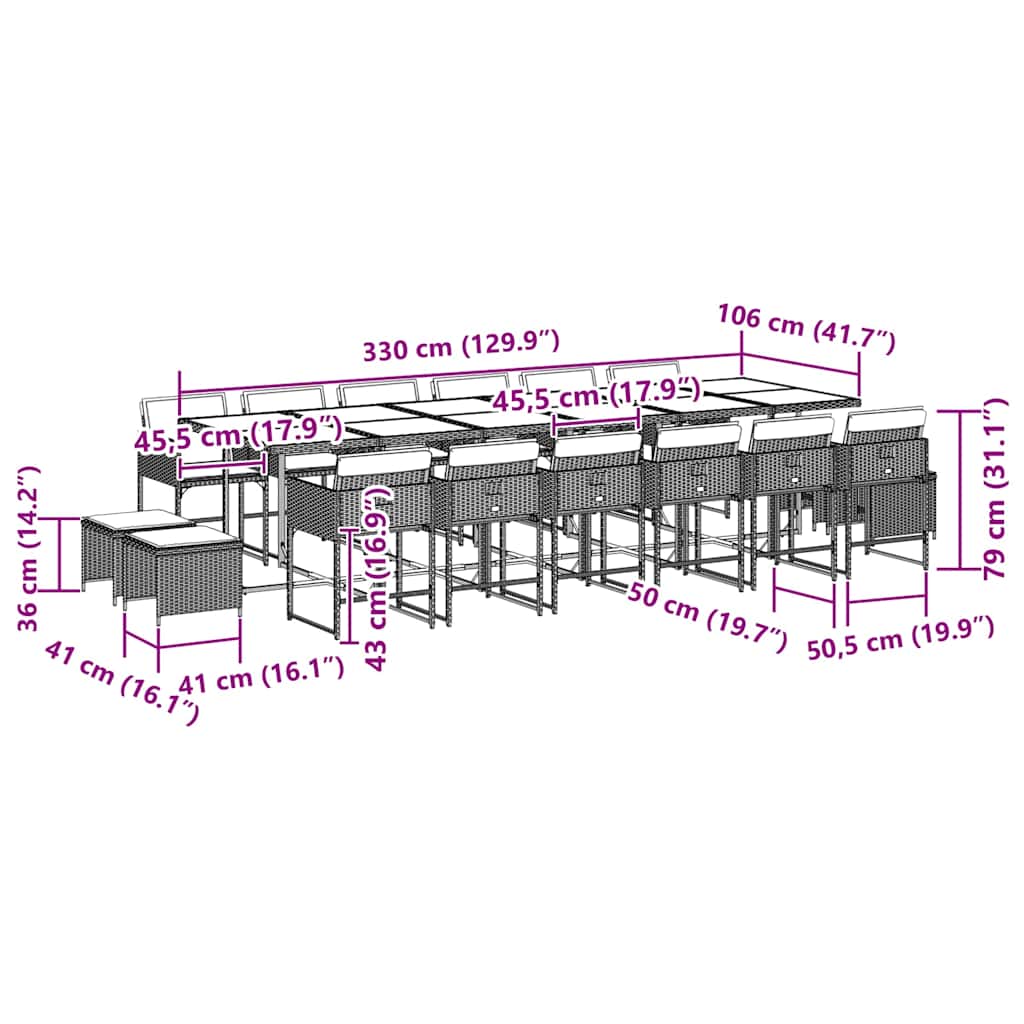 vidaXL 17 Piece Garden Dining Set with Cushions Black Poly Rattan 6