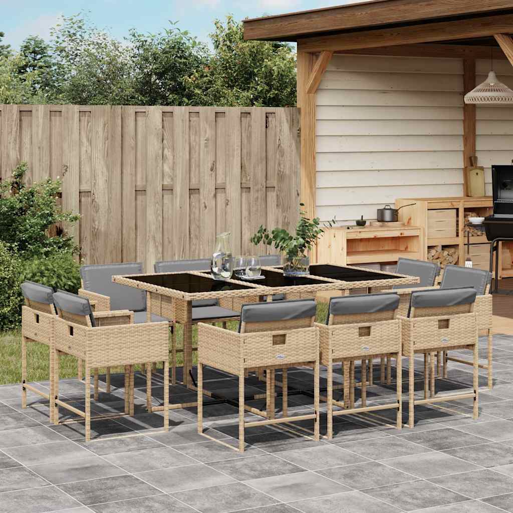 vidaXL 11 Piece Garden Dining Set with Cushions Poly Rattan Glass 10