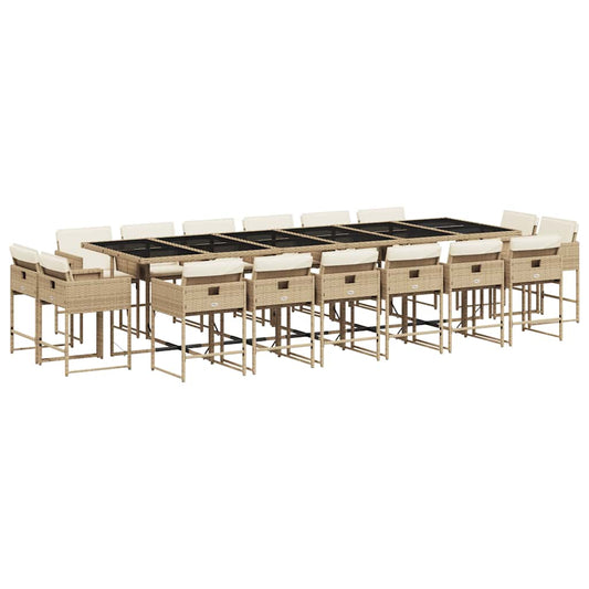 17 Piece Garden Dining Set with Cushions Poly Rattan Glass 16 Beige