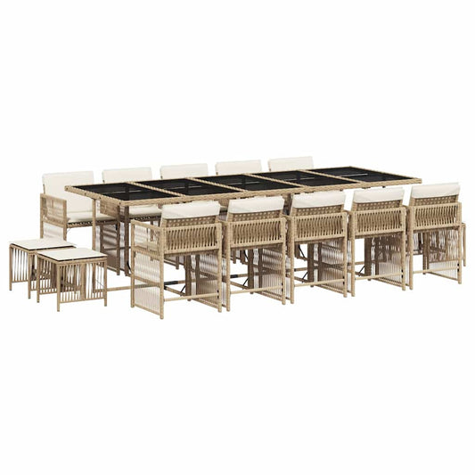 15 Piece Garden Dining Set with Cushions Poly Rattan 14 Beige