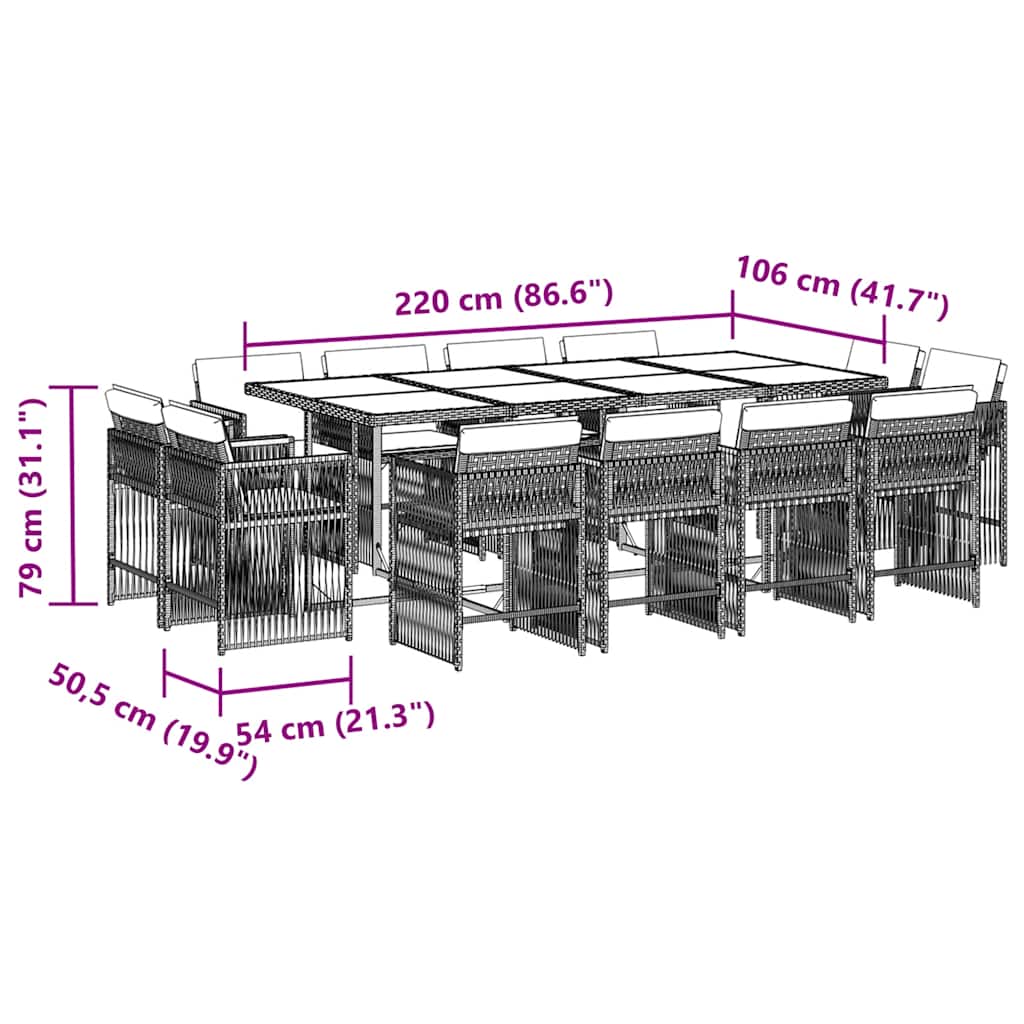 vidaXL 13 Piece Garden Dining Set with Cushions Grey Poly Rattan 5