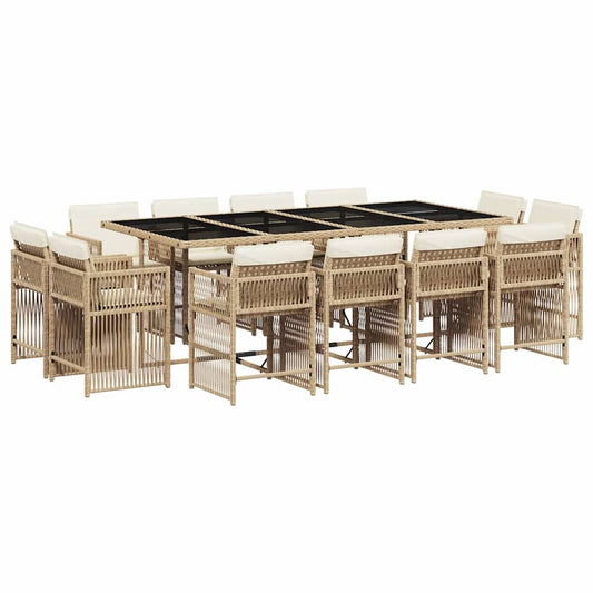13 Piece Garden Dining Set with Cushions Poly Rattan 12 Beige