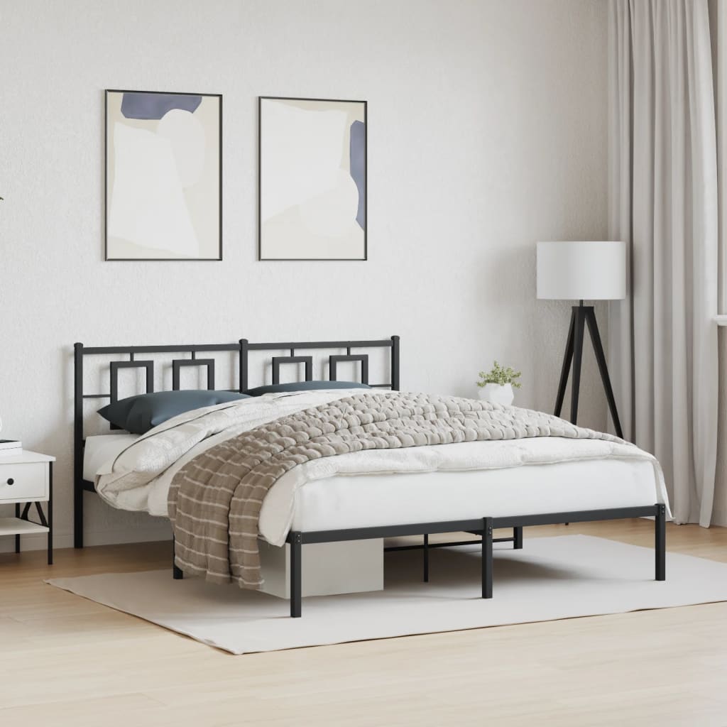 Metal Bed Frame without Mattress with Headboard Black 150 cm 200 cm