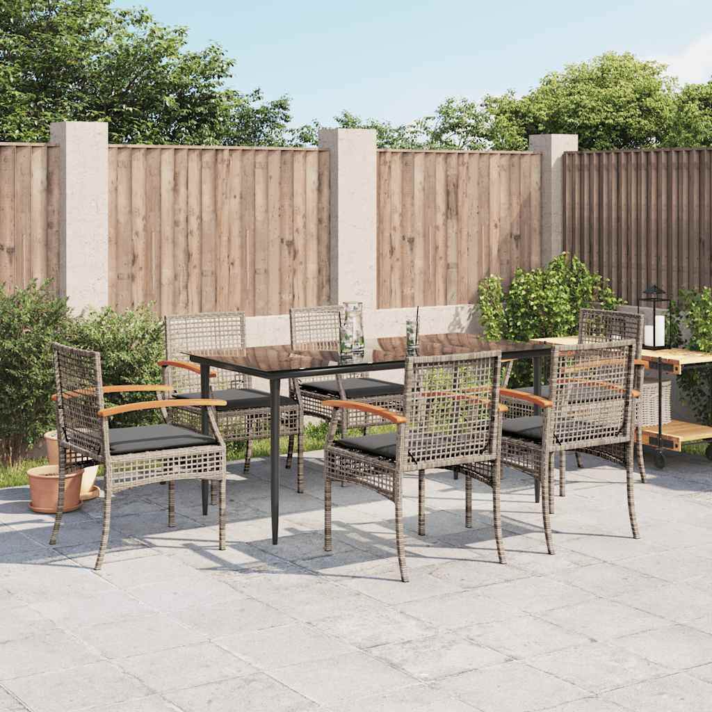 5 Piece Garden Dining Set with Cushions Poly Rattan Grey 160 cm 6