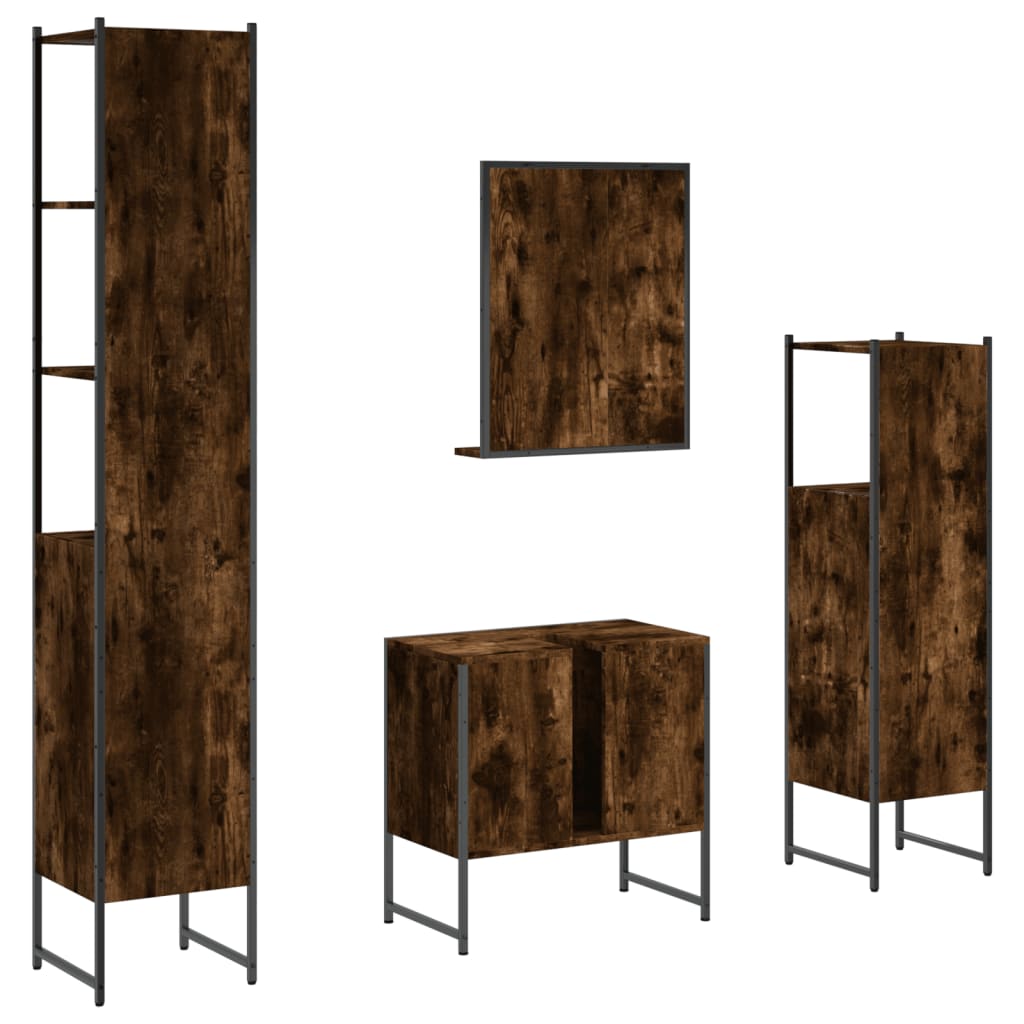 4 Piece Bathroom Cabinet Set Engineered Wood Smoked oak