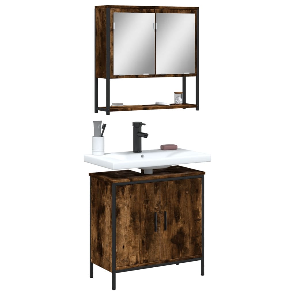 2 Piece Bathroom Furniture Set Engineered Wood Smoked oak