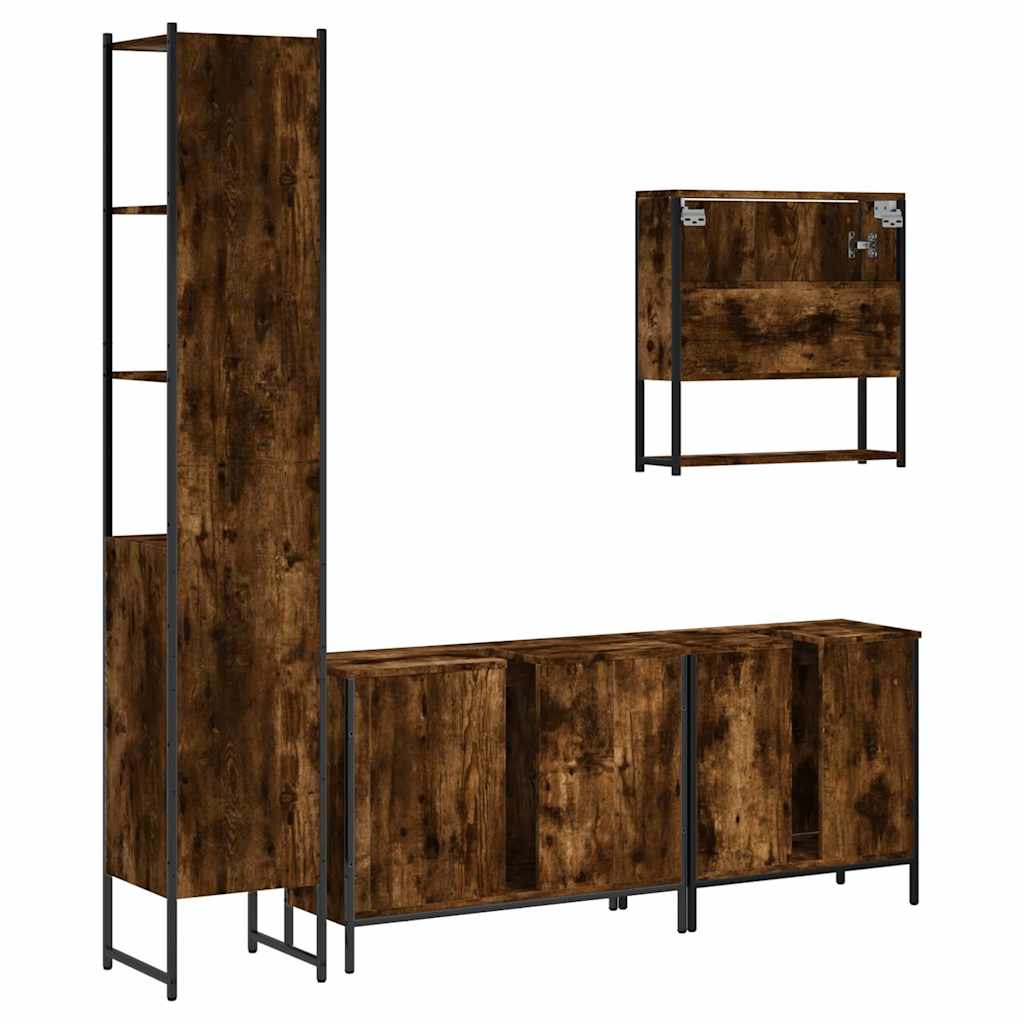 4 Piece Bathroom Furniture Set Engineered Wood Smoked oak