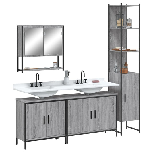 4 Piece Bathroom Furniture Set Engineered Wood Grey sonoma