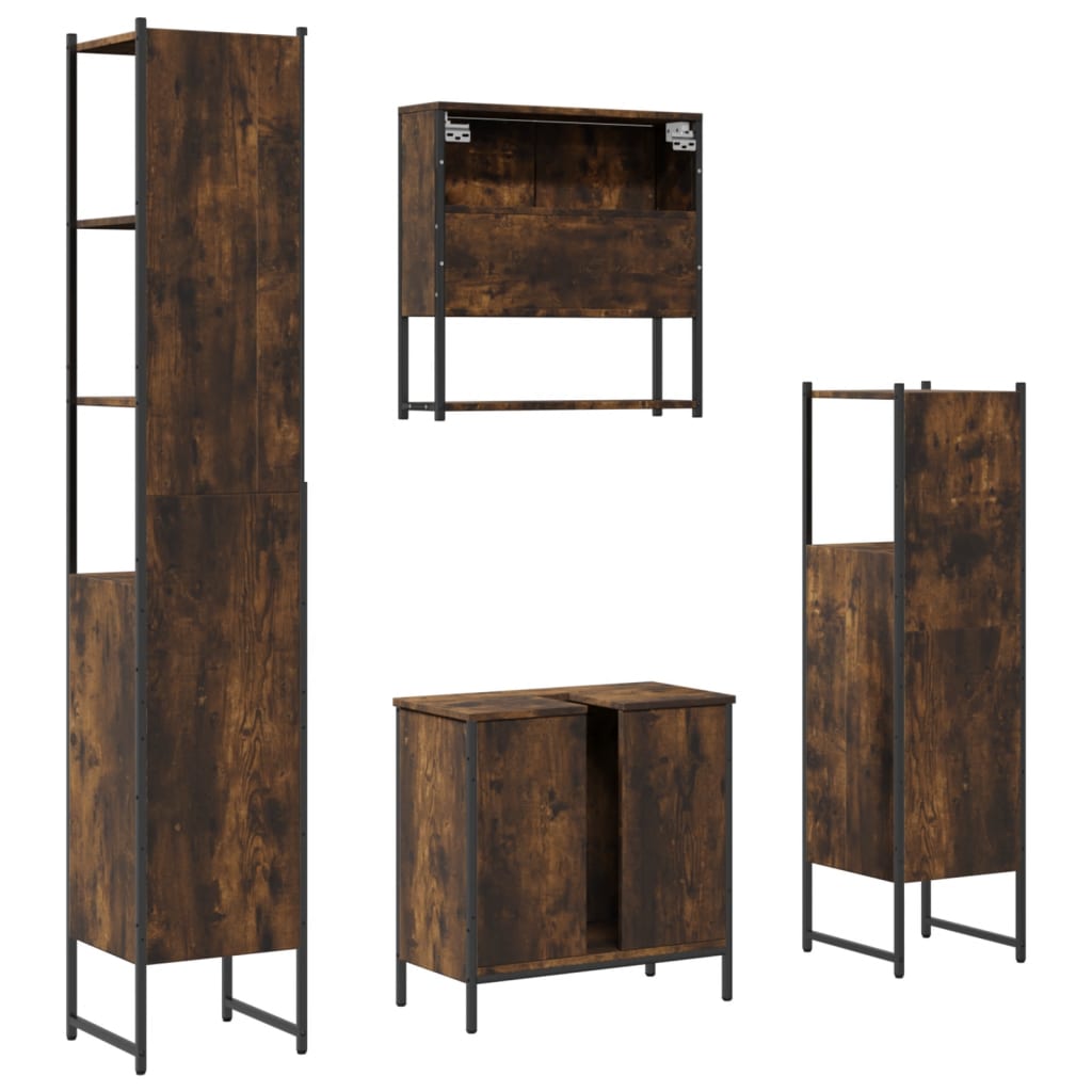 4 Piece Bathroom Furniture Set Engineered Wood Smoked oak