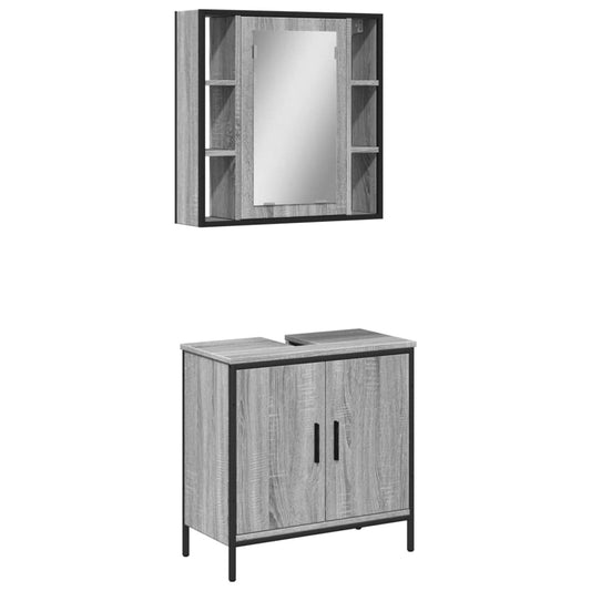 2 Piece Bathroom Furniture Set Engineered Wood Grey sonoma