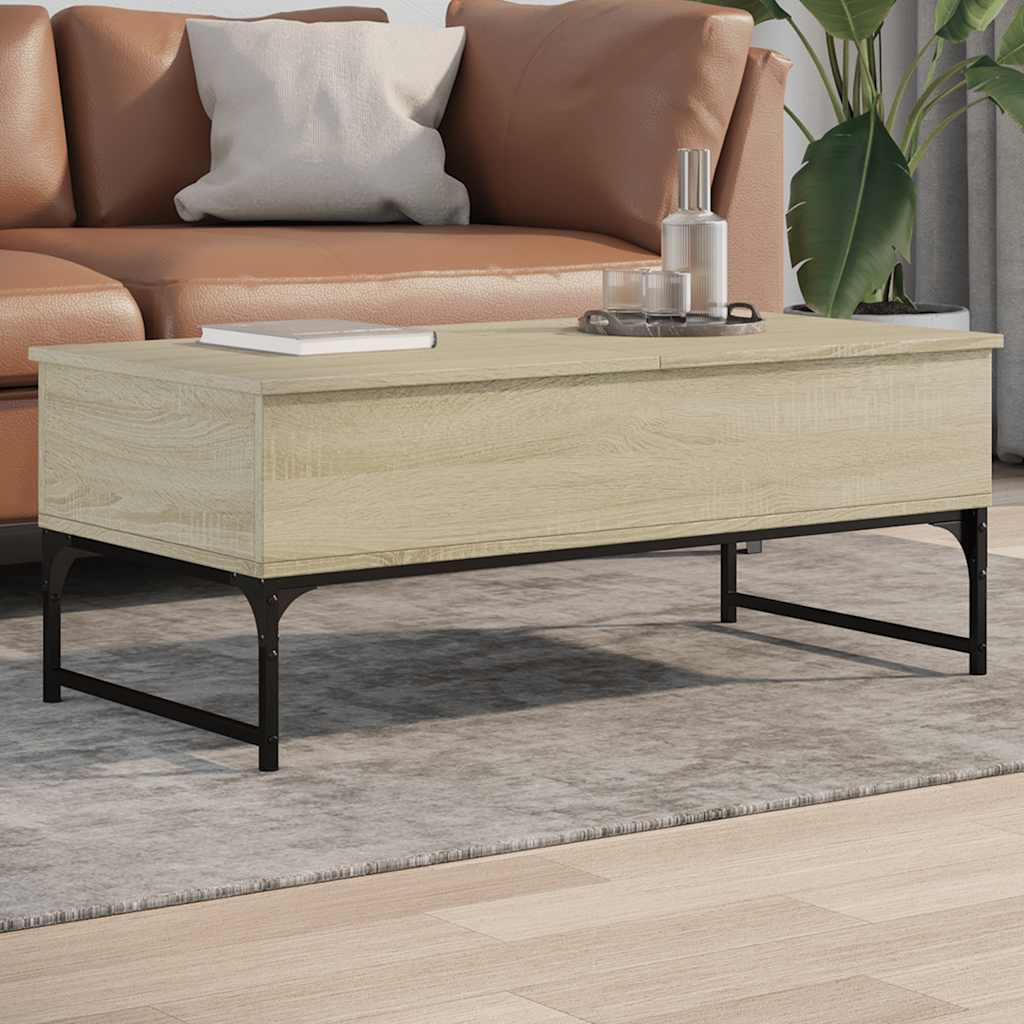 Coffee Table 70x50x40 cm Engineered Wood and Metal Sonoma oak 100 cm
