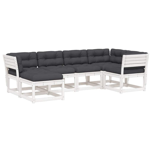 vidaXL 6 Piece Garden Sofa Set with Cushions White Solid Wood Pine 2