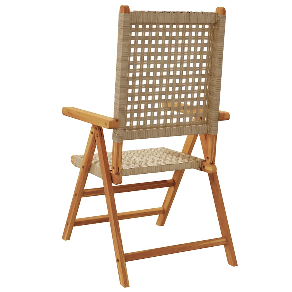 vidaXL Reclining Folding Chairs 8 pcs Beige Poly Rattan and Solid Wood 6