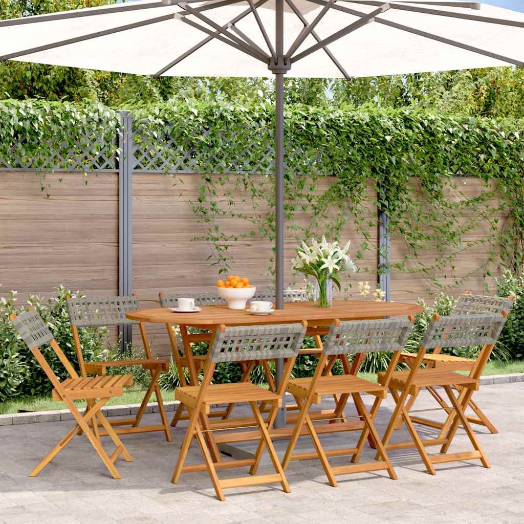 Folding Chairs Poly Rattan and Solid Wood Grey 8