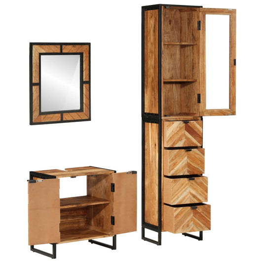 vidaXL 3 Piece Bathroom Furniture Set Iron and Solid Wood Acacia 2
